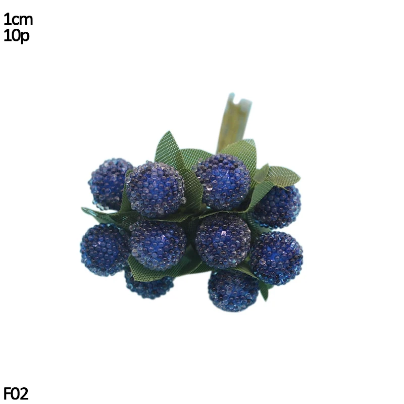 F02-10pcs blue Ручной работы искусственный цветок Stamen Christma голубой цветок вишня ягоды Букет DIY Свадебный Рождественский венок Ремесло Подарок Украшение - Цвет: F02-10pcs blue