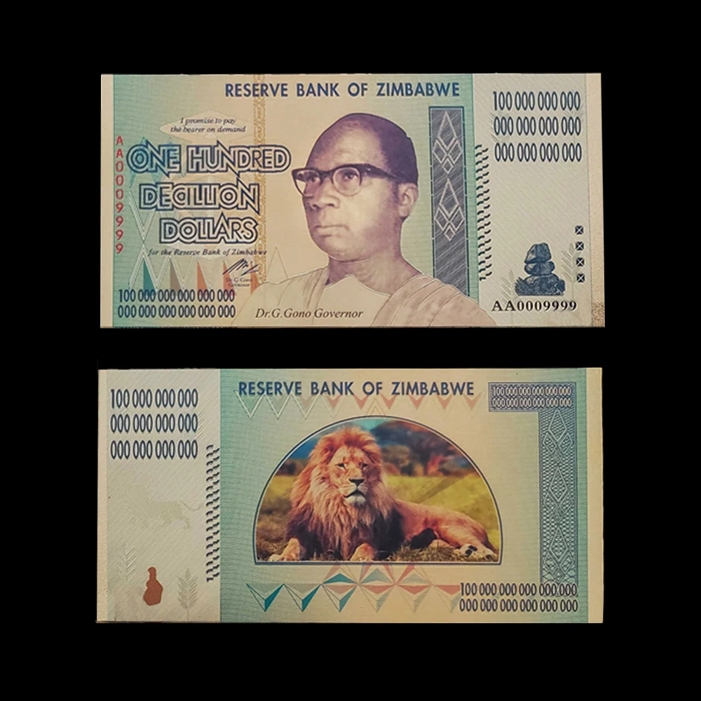 Зимбабве Примечания сто дециллиантов долларов нот Золотой банкноты с