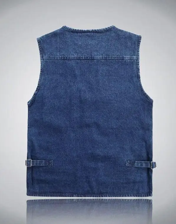 

Male Denim Vests Men Fashion 4XL 5XL Vest Mens Combats Cotton Multi Pocket Sleevless Coats Jean Jacket Zipper Men's Jeans Tanks