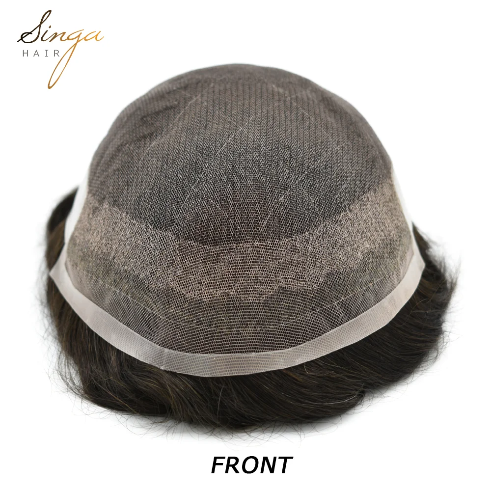 Singa Hair Breathable Full French Lace Easy Tape Attached Around Hair Replacement Octagon 4 men, Hairpieces, Toupee, Wig