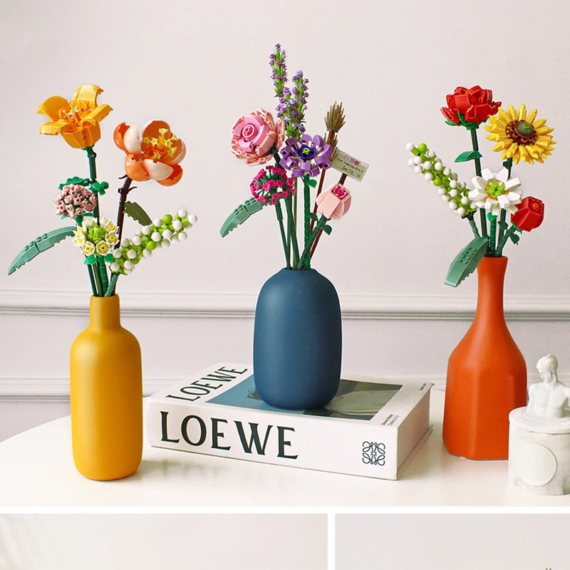 

mini Blocks Flowers Kids Building Blocks Puzzle Pot Plants Gift Home Decor Christmas Montessori Games Children's toys