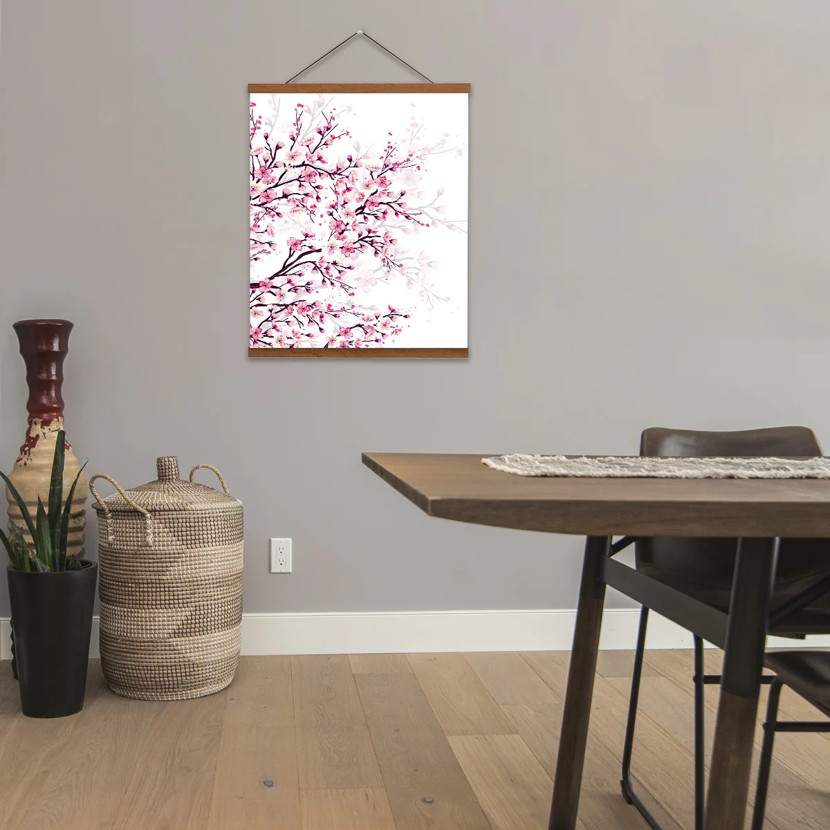 Висячая картина вишневого цвета ветка сливы розовый белый холст настенные
