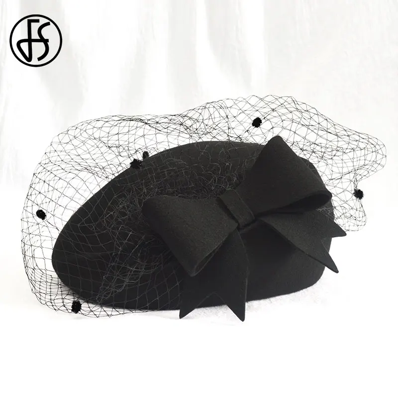 Женская фетровая шляпка Таблетка FS для церкви и торжественных случаев черная на