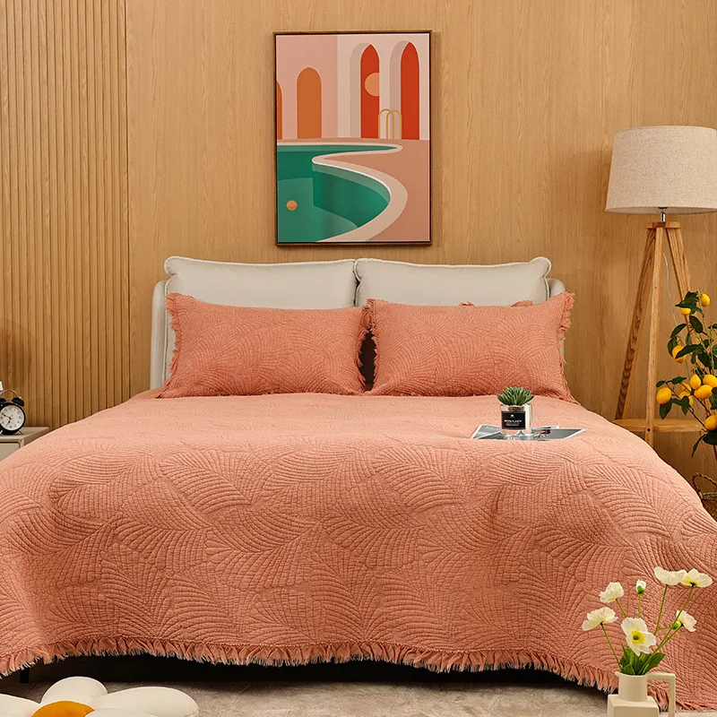 Online Set Trapunta Ricamata Con Decorazioni In Pizzo Arancione 3 Pezzi Copriletto Trapuntato In Cotone Sul Copriletto Copriletto Matrimoniale Coperta Per Doppio