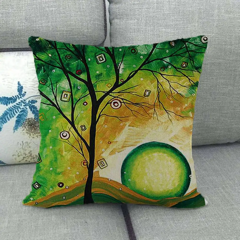 

1pcs Oil Painting Tree Pillowcase Cushion Cover Cotton Linen Office Pillow Case Home Decorative Sofa Cushion Case For Home Decor