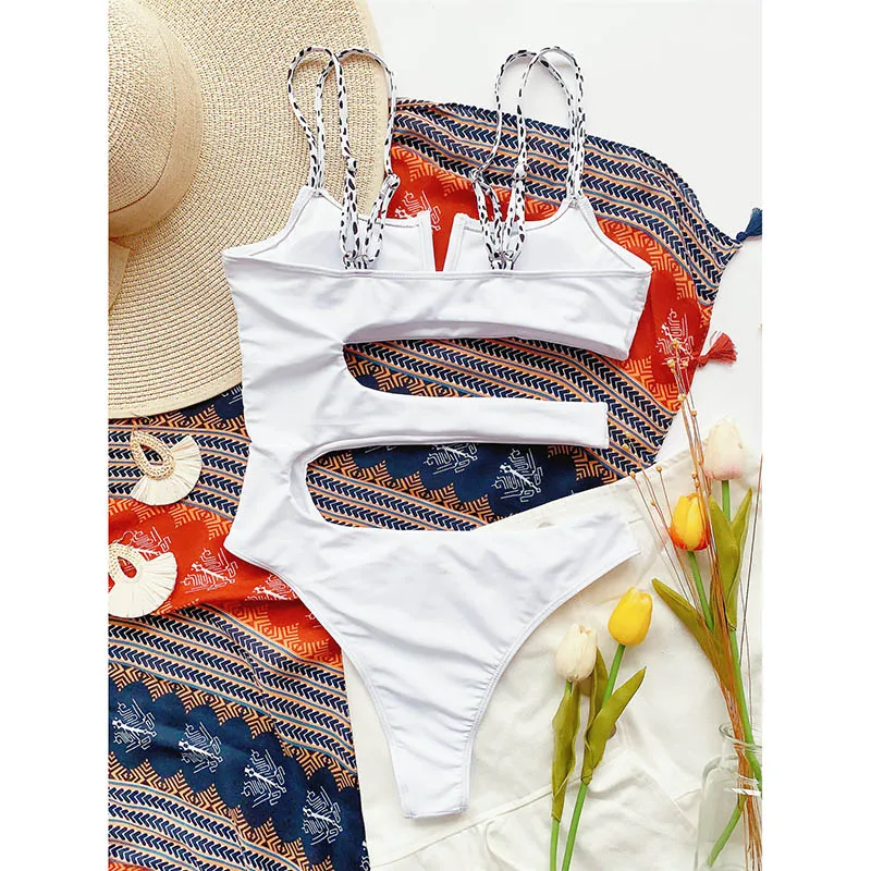

Rivertrip Cut Out Bodysuits One Piece Swimsuits Women Solid Swimwear for Women Sexy Bathing Suits Summer New Beachwear 2021