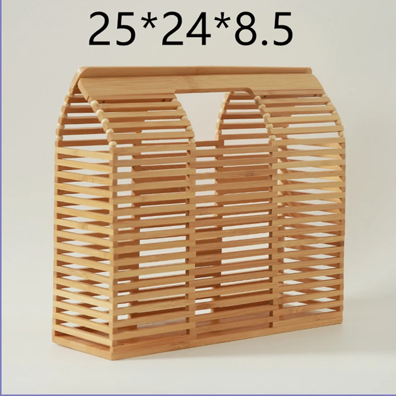 

Designer 2021 Summer Luxury Handbag Beach Hollow Square Bamboo Woven Wooden Bag Fashion Women Basket Beach Bags
