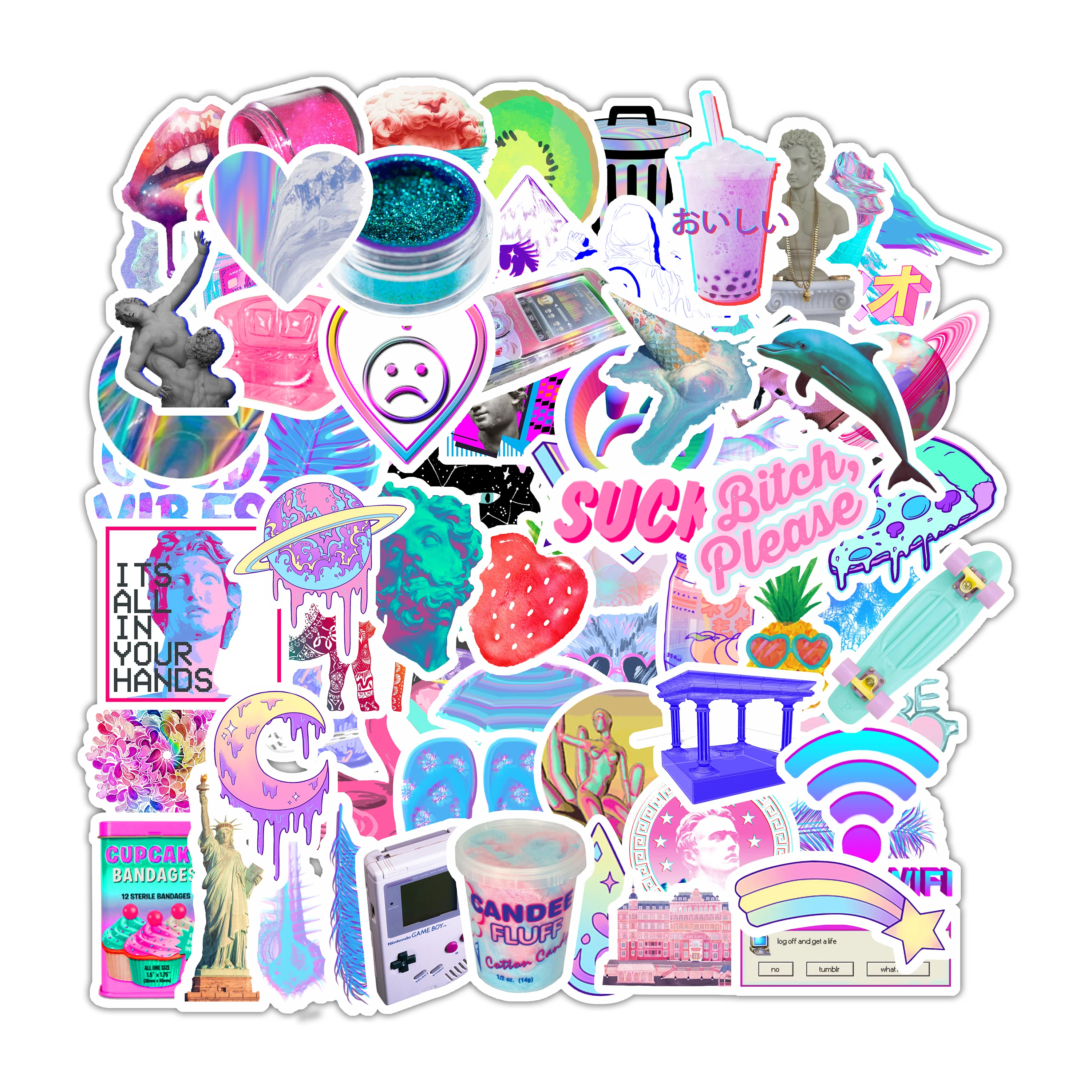 

73PCS Rainbow Film Effect Stickers Graffiti Kids Toy Skateboard Phone Laptop Luggage Sticker Decals