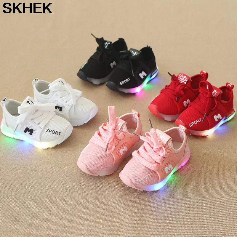SKHEK Spring and autumn children luminous shoes boys girls running baby flash single LED lights sneakers | Детская одежда и обувь