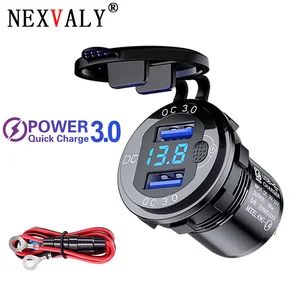 nexvaly 4 2a dual usb charger aluminum alloy car charger socket qc 3 0 voltage led display waterproof for truck boat 12v 24v free global shipping