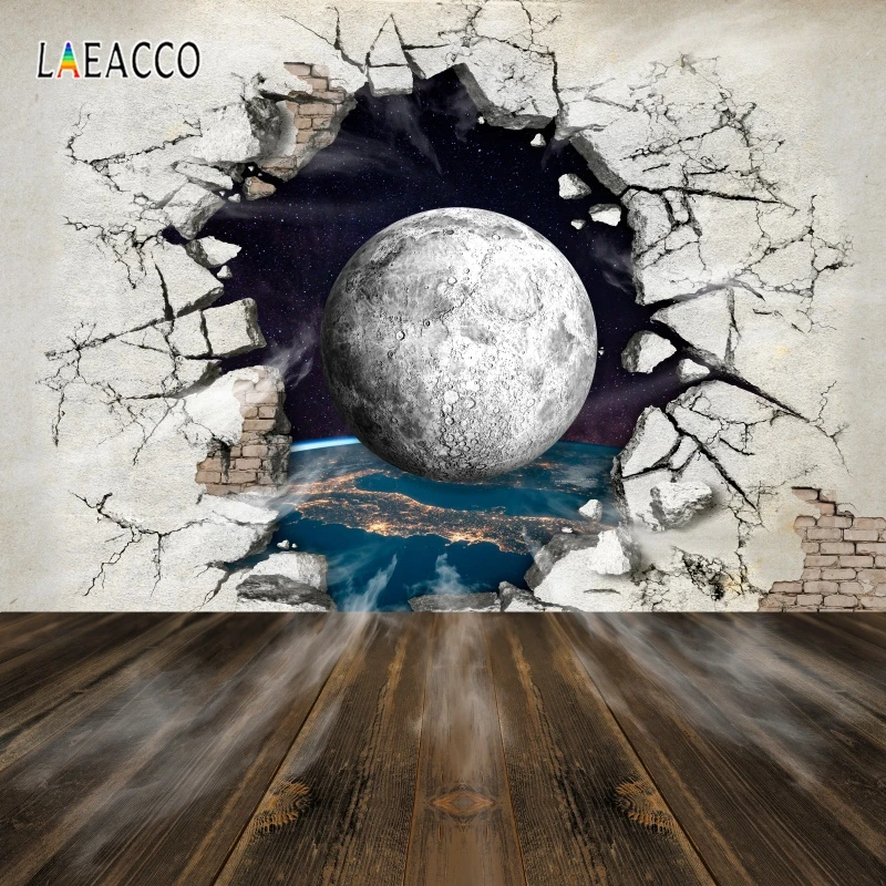

Виниловый фон для фотосъемки Laeacco с изображением Луны разбитой стена деревянный пол