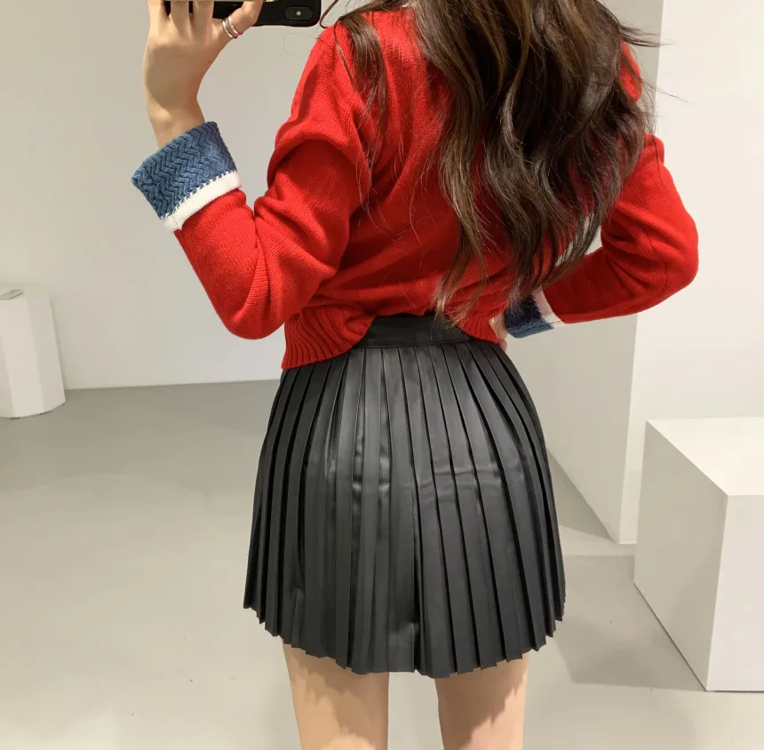 

GRUIICEEN Sweater Jacket with Pockets Women Fashion Chic Single Breasted Patchwork V-neck Knitting Cardigans for Autumn Winter