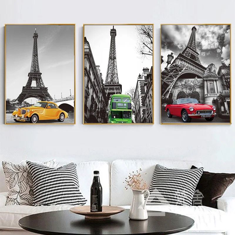 Настенный постер на холсте с изображением башни пейзажа современного автомобиля