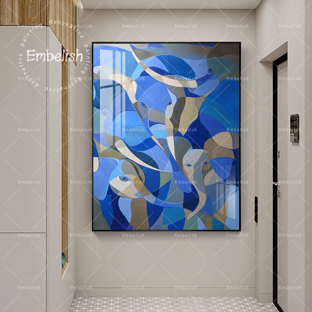 

Embelish 1 Pieces Abstract Blue Elephant Animals HD Canvas Oil Paintings For Home Decor Wall Art Posters Living Room Pictures