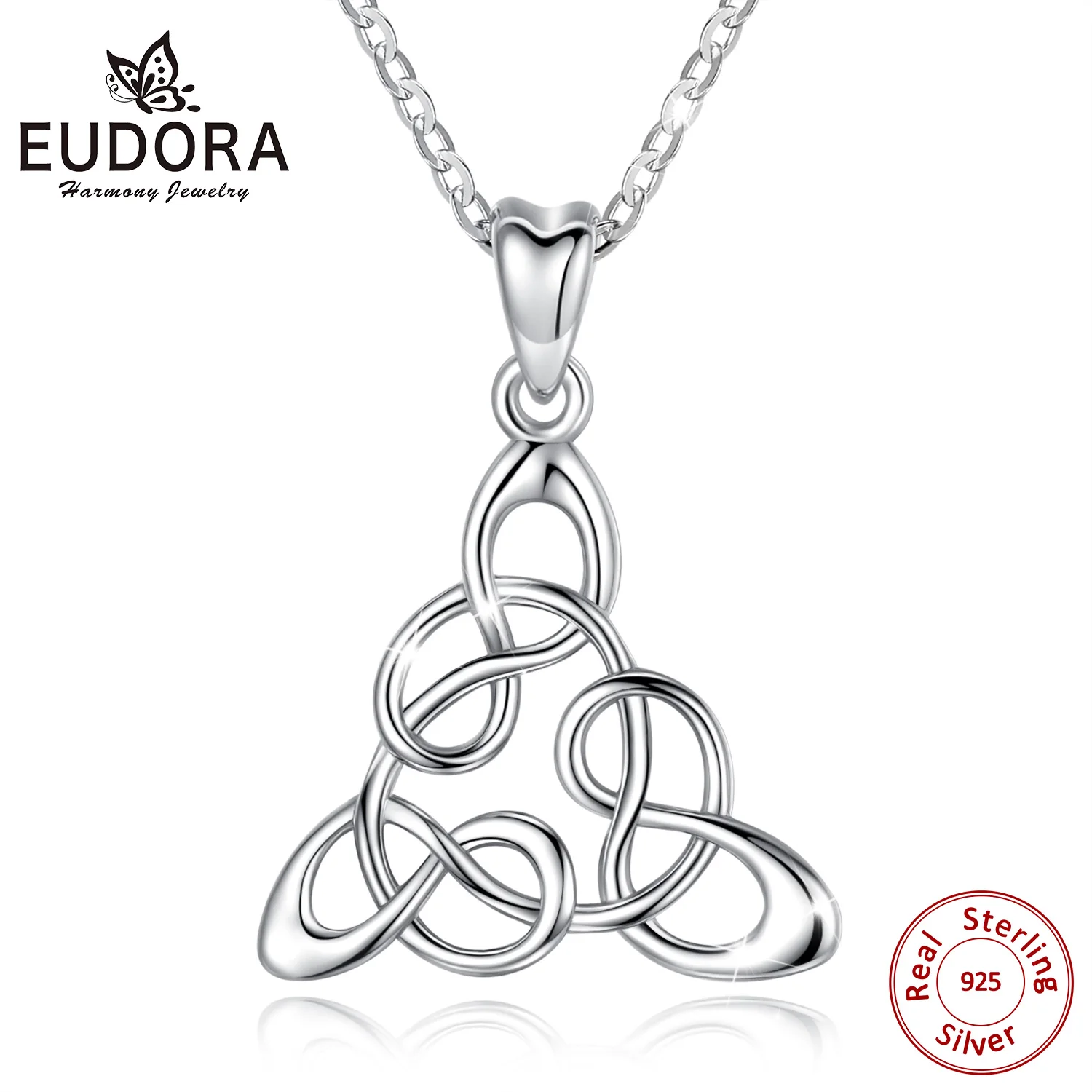 

Eudora 925 Sterling Silver Geometrical line Triangle Pendant Necklace Irish Celtics Knot Necklace Silver jewelry For Women D101