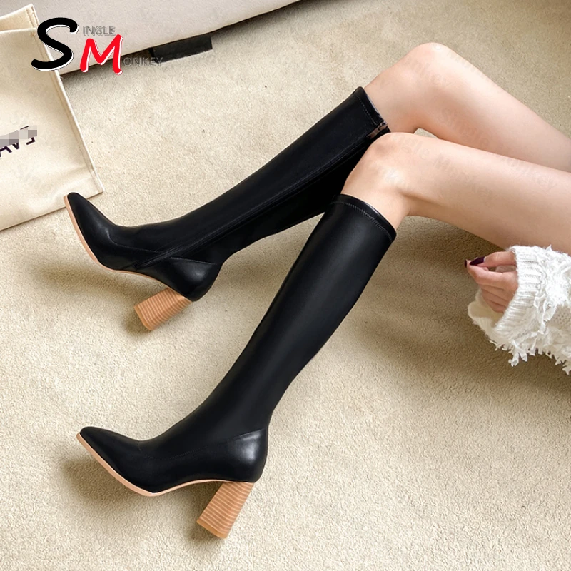 

Женские мотоциклетные сапоги на молнии, сапоги до колена из искусственной кожи на платформе и высоком каблуке, Осень-зима 2022