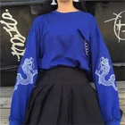 Женский свитшот с вышивкой дракона, черный свободный пуловер в стиле Харадзюку, спортивный костюм в стиле панк-рок с металлической цепочкой, Готическая уличная одежда