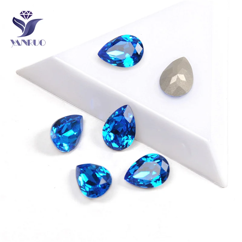 Capri Blue YANRUO, 4320, каплевидное стекло, Пришивные кристаллы, слеза, каплевидные стразы, Стразы для шитья, бусины, камни для одежды - Цвет: Capri Blue
