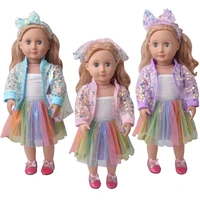 18 inch american doll girls dress fall sequins suit laser bag sparkling skirt newborn baby toys fit 40 43 cm boy dolls gift c948