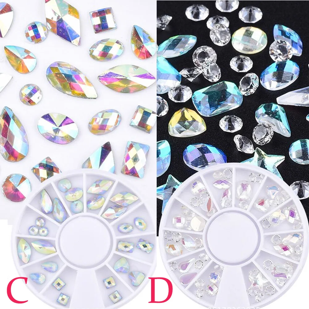 Addfavor Nail Art Decoration Rhinestones Iridescent AB Crystal Round Bead Charms Jewels Gems Stones Design Manicure | Красота и