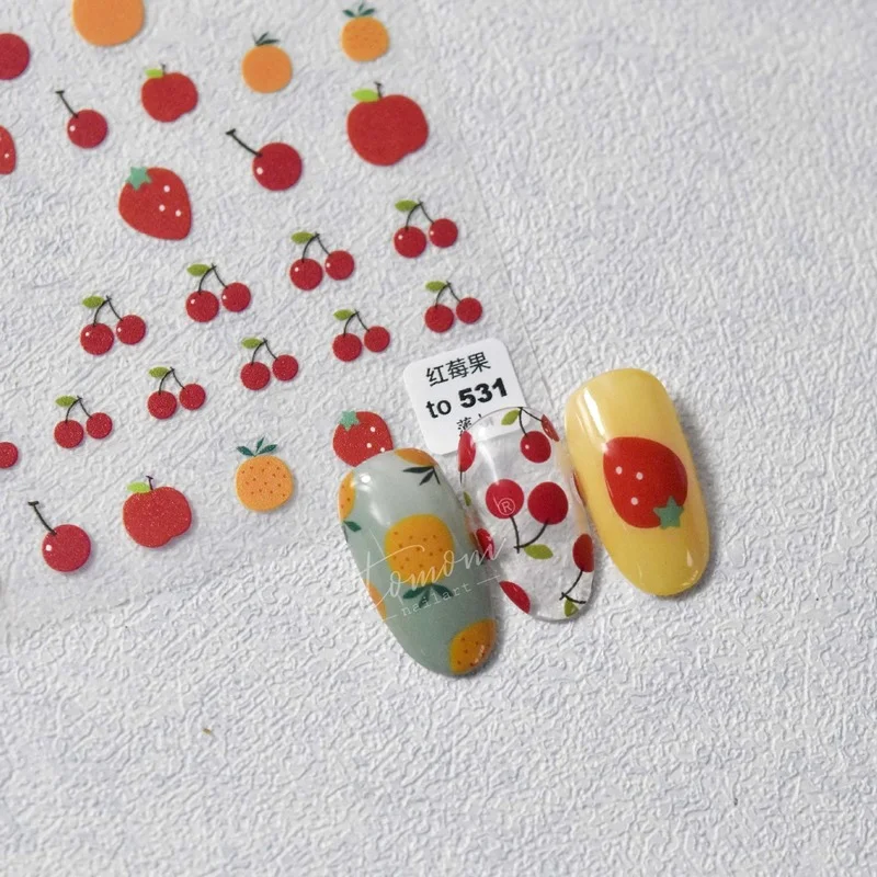 

Engraved Rainbow Smile Red Fruit Nail Art Sticker Self Adhesive Sliders Cartoon Designs Nail Foils Decals Manicure Decoration 5D