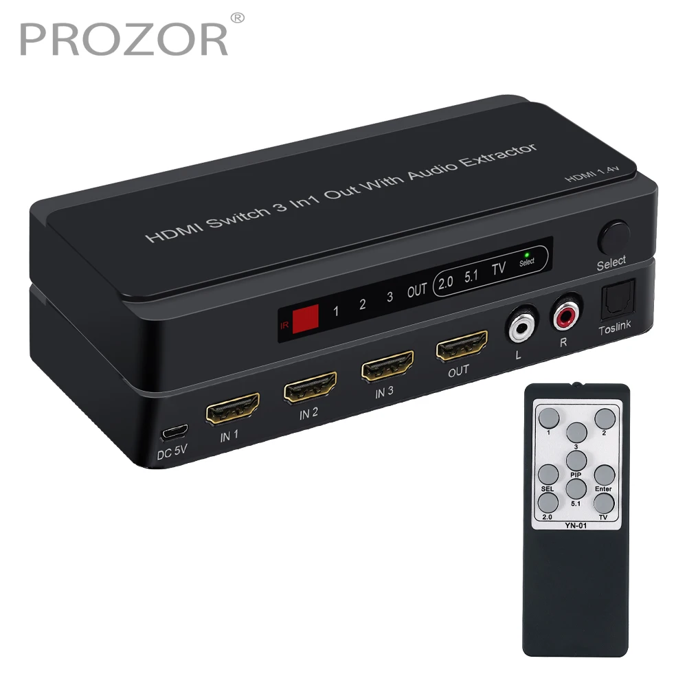 Prozor HDMI-совместимый аудио экстрактор конвертер 3 входа в аналоговый оптический