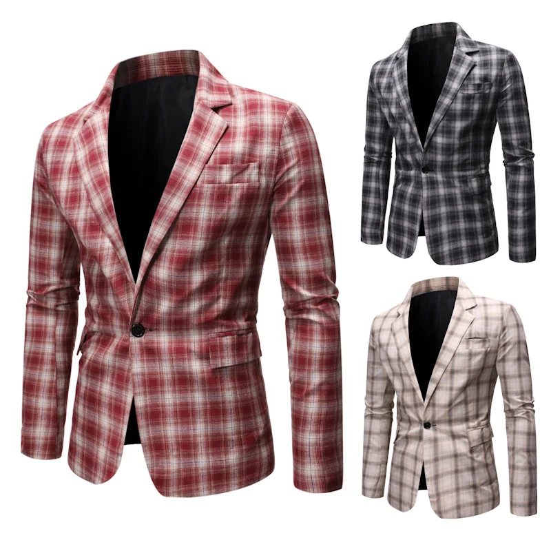 

Casual Suit New Men's Single Buckle European Slim Fashion Plaid