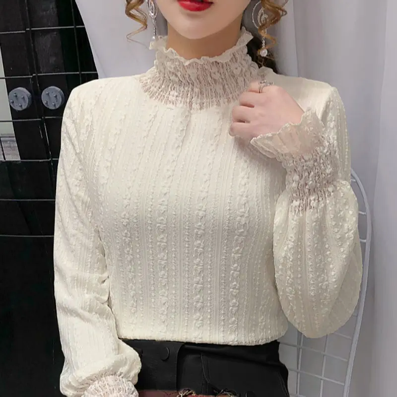 Женская блузка Осень-зима сетчатая водолазка кружевная Изысканная Рубашки Ropa De