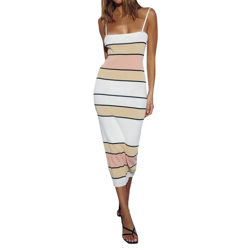 

Plus Size Summer Women Sexy Dress Club Off-Should Striped Sleeveless Buttocks Party Skinny Tight Vestidos Femme vestido de mujer