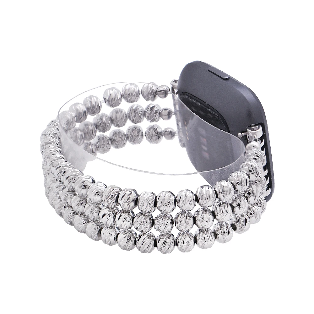 

Silver Color Metal Beads Pattern Watch Strap For Fitbit Versa/Versa 2/Versa Lite Smart Watch Elastic Handmade Watchband Jewelry