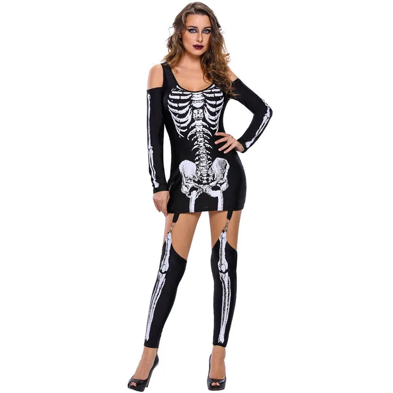 Страшный костюм на Хэллоуин со скелетом косплей для взрослых женщин демон зомби