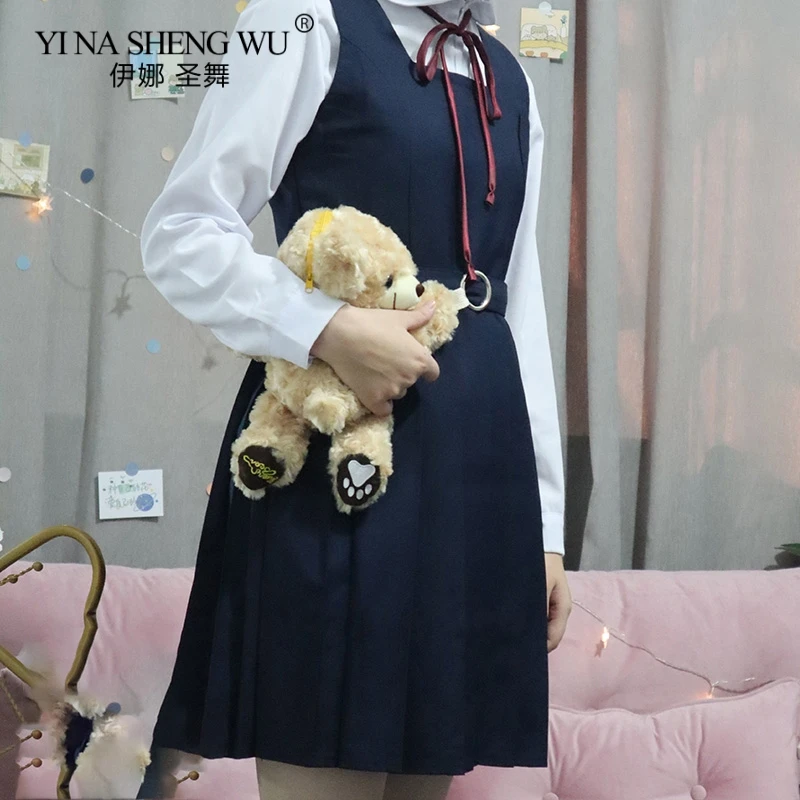 مدرسة فتاة موحدة اليابانية بحار زي مدرسي تنورة مثير JK زي طويل الأكمام قميص مطوي حمالة فستان للمرأة