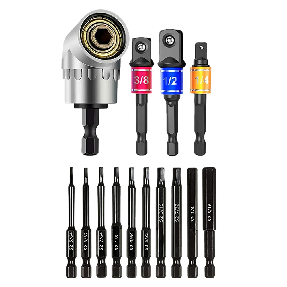 

14pcs Hex Head Drill Bits Socket Adapter Extension Set Impact Grade Accessories Home DIY 105 Degree Screwdriver S2 Steel