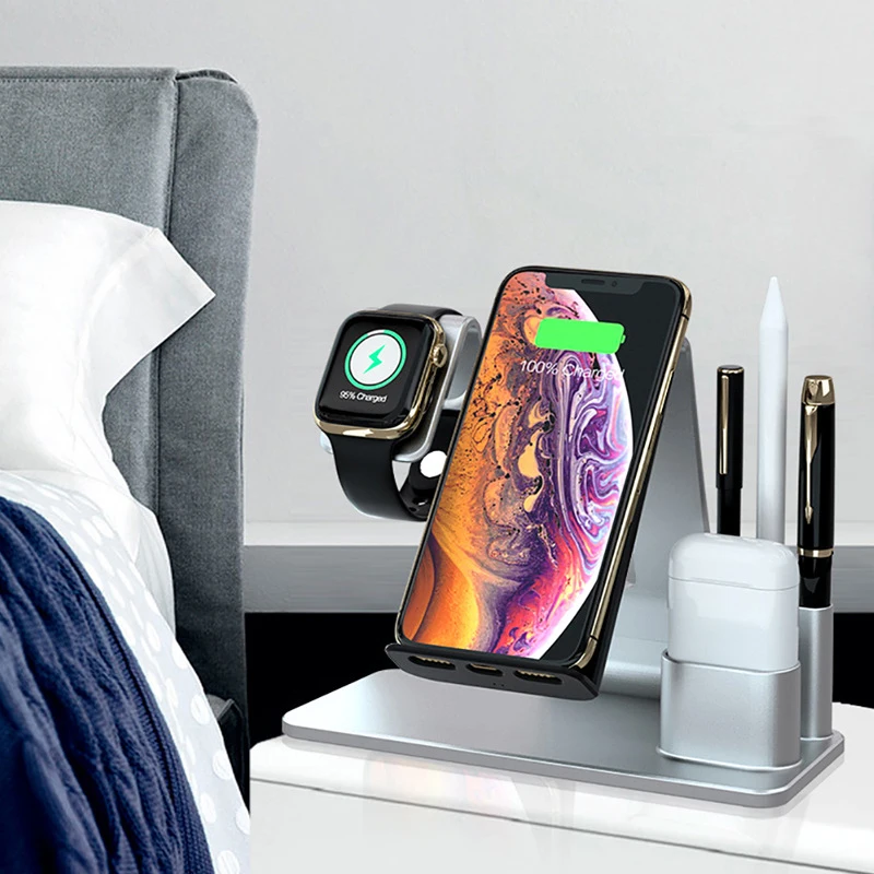 Беспроводное зарядное устройство 3 в 1 для AirPods iPhone 11 Pro XS Max Xiaomi док станция быстрой