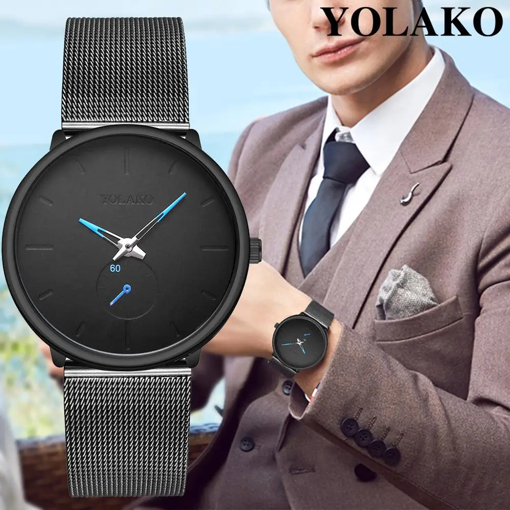 

Men Watch Fashion Mesh Steel Belt Watch YOLAKO Brand Luxury Men Casual Quartz Watch Waterproof Sport Watches Relogio Masculino