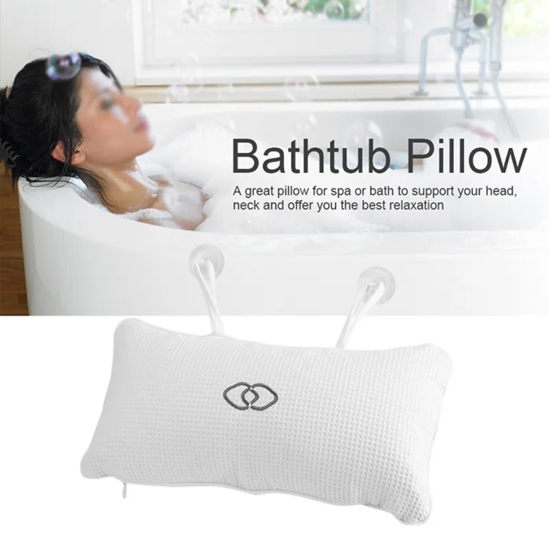 Comfort Neck Back Anti-slip Bathtub Pillow Spa Bath Bathtub Cushion Soft Headrest Massage Suction Cup Hot Tub Pillow Accessories