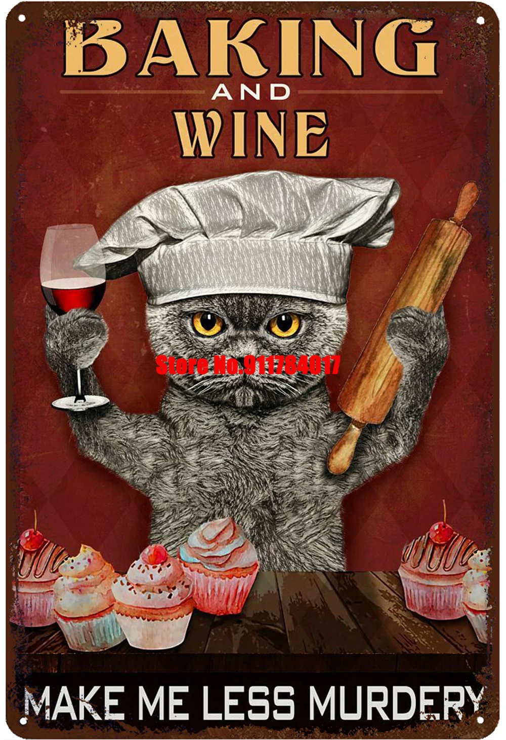 

Cat Baking and Wine Make Me Less Murdery Decorative Plaque Wall Stickers Painting Metal Plates Tin Signs Kitchen Decoration