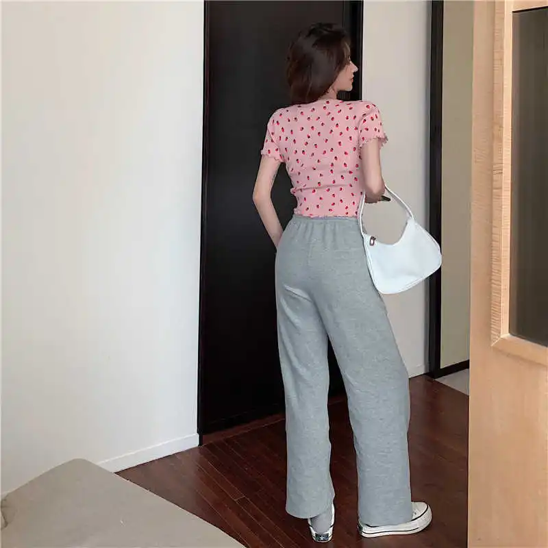 

Summer Strawberry Printed Short-Sleeved T-shirt Women's Slim Fit Slimming round Neck Bottoming Shirt Ins Trendy Temperament