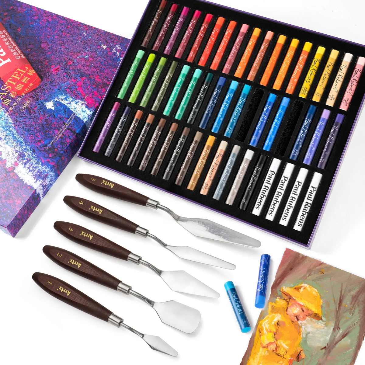 

50 Colors Graffiti Soft Oil Pastel Paul Rubens Professional Painting Pastel Crayon+5PCS Mixed Palette Knife Stainless