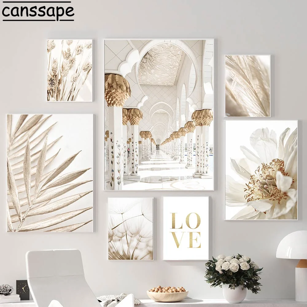 

Islamic Art Poster Flower Painting Nordic Canvas Prints Wheat Minimalist Print Nordic Beige Posters Wall Pictures Home Decor