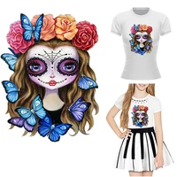 flower girl patches iron on clothes beauty skull style heat transfer stickers clothing applique decro patch diy decal for fabric