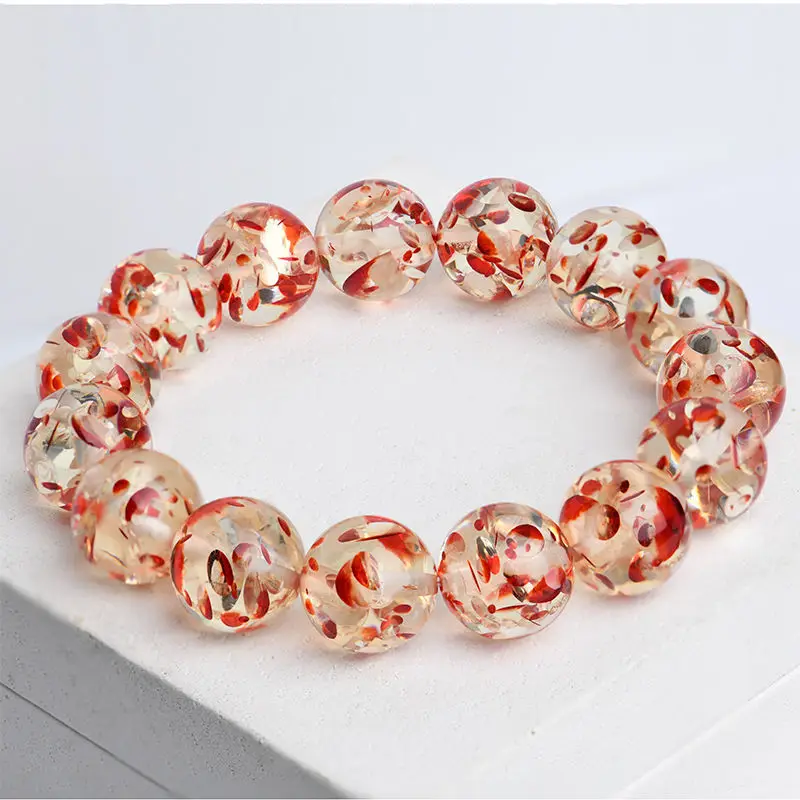 

Fine Jewelry Amber Flower Bracelet Gemstone Bangle Men Women Natural Baltic Floral Ambers Round Beads Elastic Beaded Bracelets
