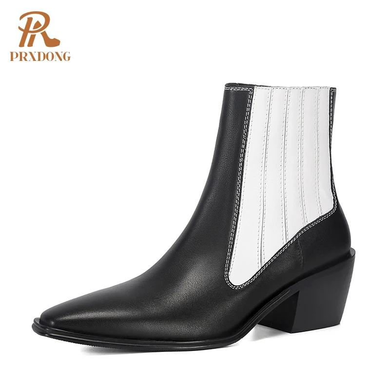 

Chelsea Western Boots Women Ankle Boots High Heel Platform Square Toe Female Casual Fashion Shoes White Black Autumn Winter Lady