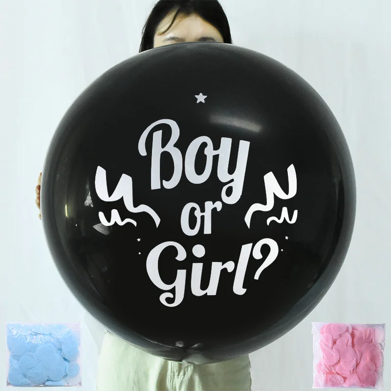 

36inch Gender Reveal Balloon Black Boy or Girl Latex Balloon with Confetti Baby Shower Gender Reveal Party Air Globos Decoration