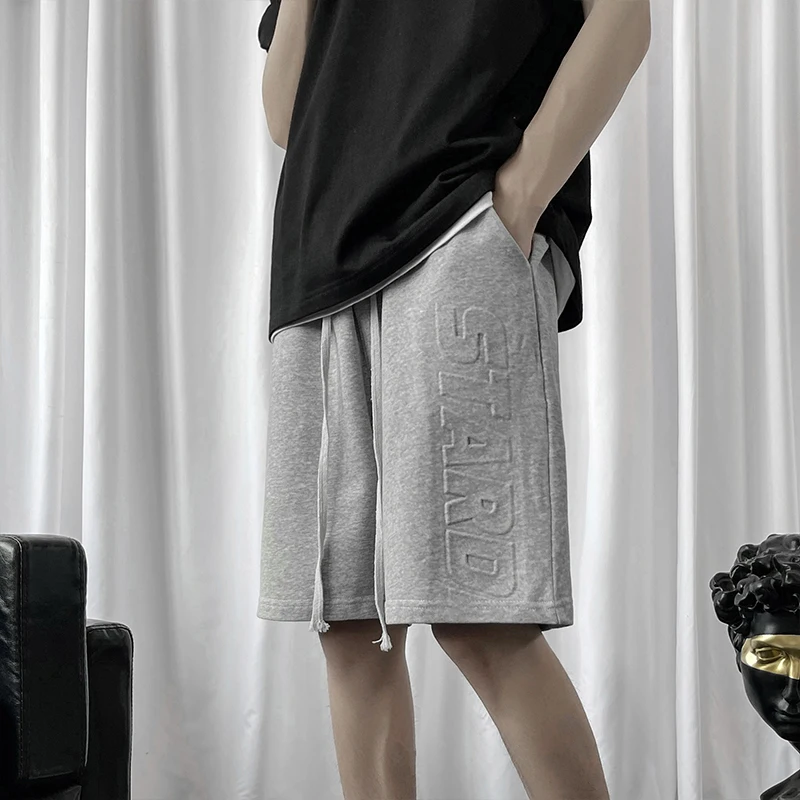 

Summer 3D Letter Embossing Shorts for Men 2021 Korean Fashion Trends Baggy Sweatshort Teens Casual Straight Leg Basketball Pants