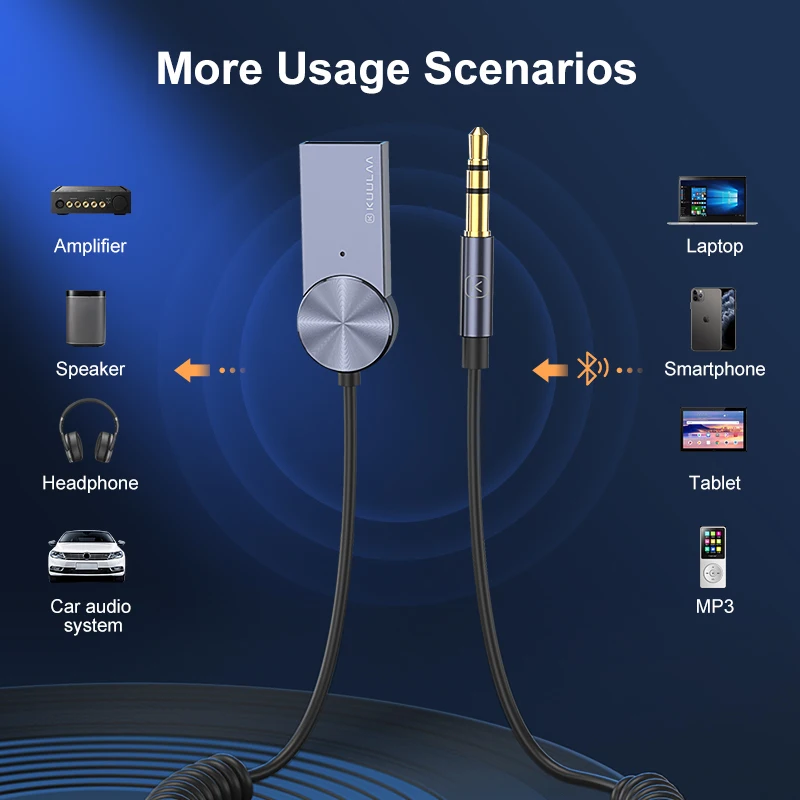 

KUULAA Bluetooth Audio Receiver 3.5mm With Cable Adapter Compatible With All Bluetooth Devices Car Bluetooth 5.0 Adapter
