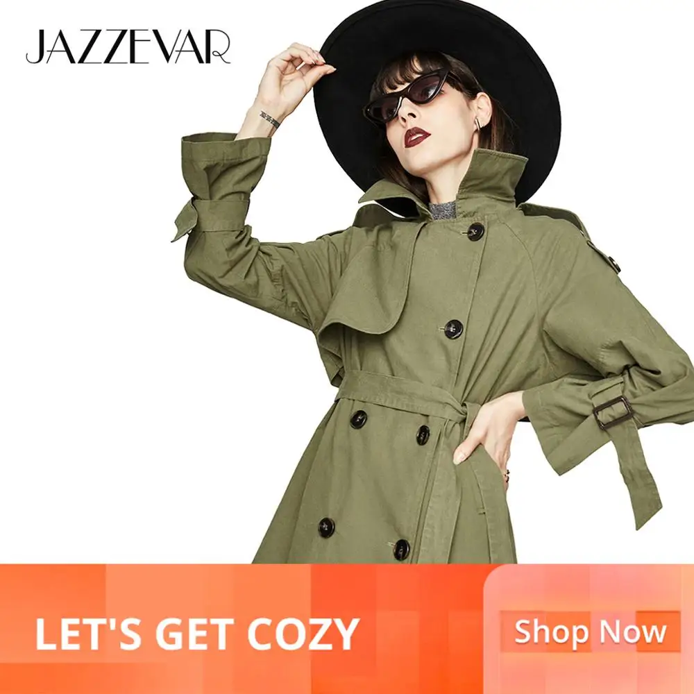 JAZZEVAR 2019 Новый осенний модный повседневный женский тренч двубортный из хлопка с