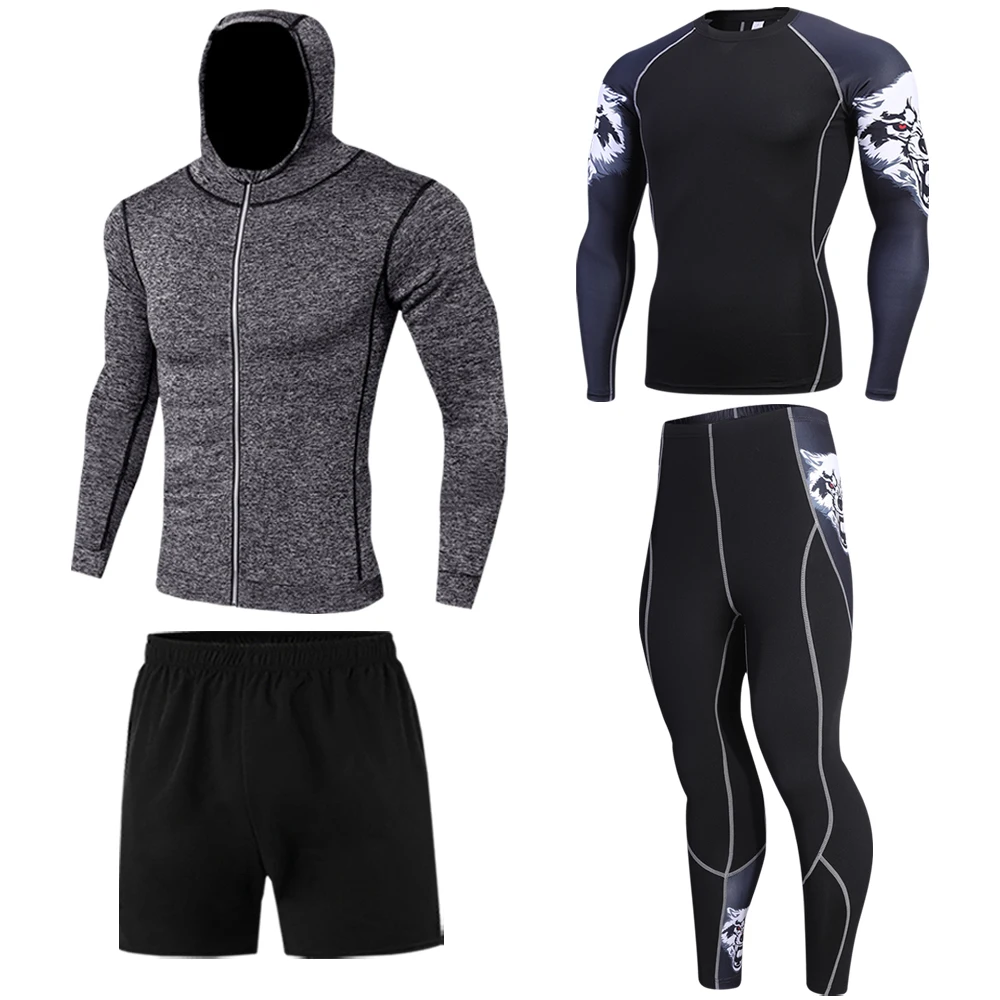 2021 Men's Fitness Suit Zipper Hoodie + Pants 4-piece Set Casual Sportswear Men's Sportswear Gym Brand Sports