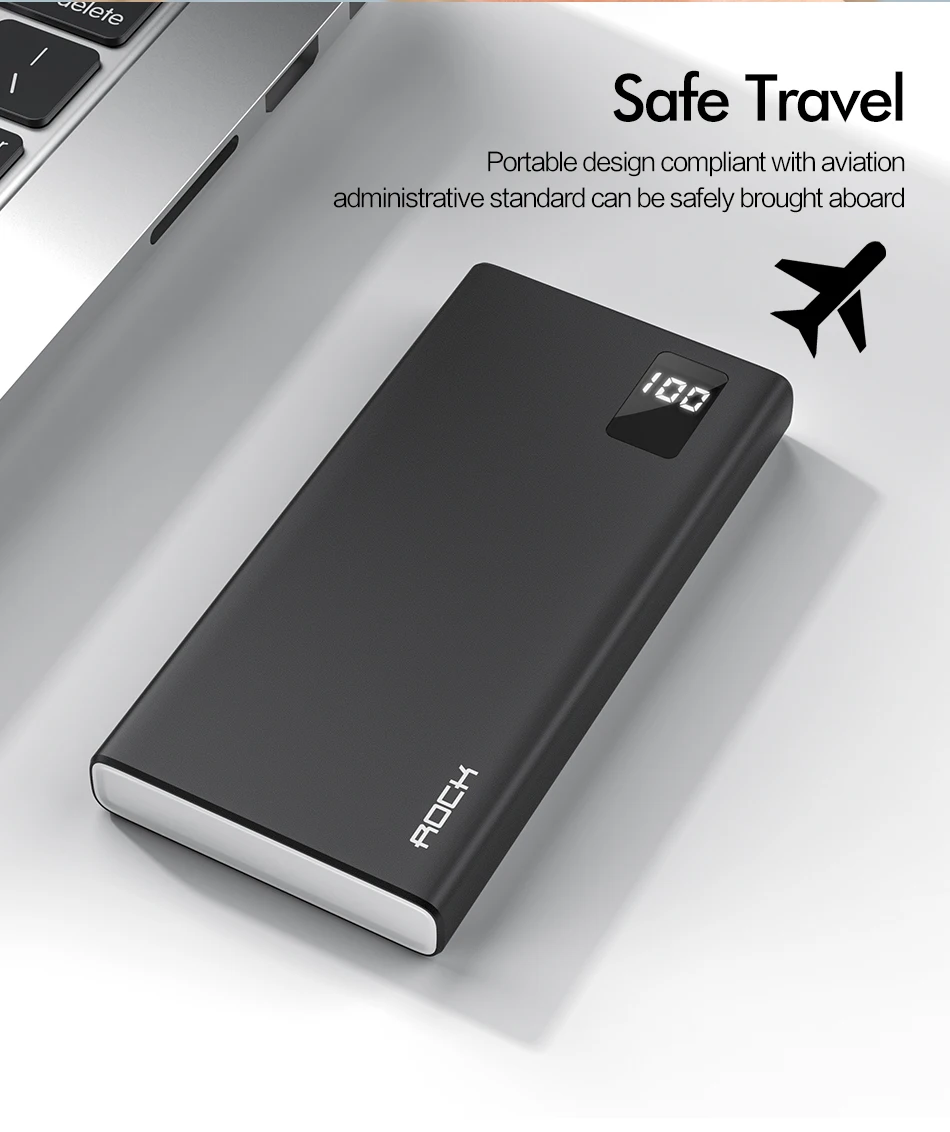 ROCK power Bank для xiaomi mi iPhone mi ni Digital Pover Bank 10000 мАч тонкий внешний аккумулятор Внешняя батарея повербанк Быстрая зарядка