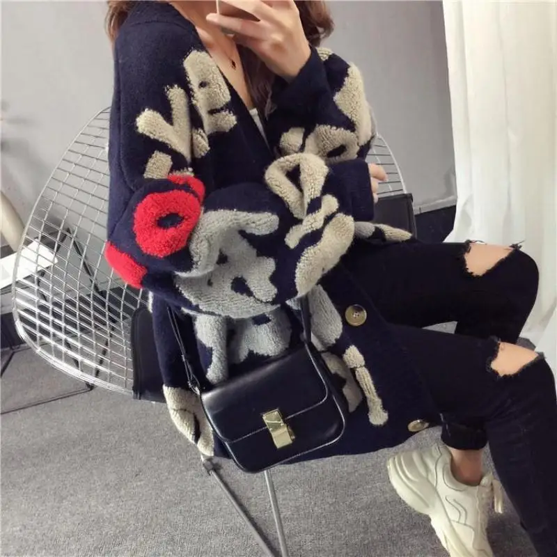 

2021 Women's Large Size Long Loose Knit Jacket Jacket Women's Spring Autumn Winter Fat Man Sweater Plus Size NINIBEIBEI Brand